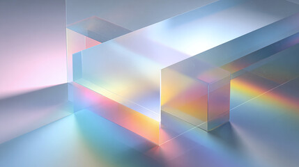 Geometric transparent blocks with light refraction creating a spectrum of colors
