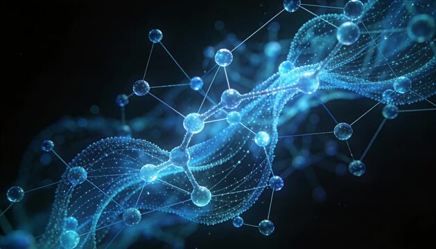 Molecule technology skincare DNA helix science biotechnology nanotechnology network connection blue abstract visualization glowing molecular structure chemistry cosmetic research genetics futuristic