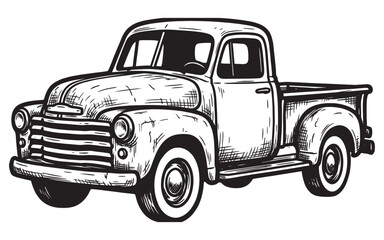 Classic Vintage Pickup Truck Illustration in Detailed Hand Drawn Sketch Style © trianatio