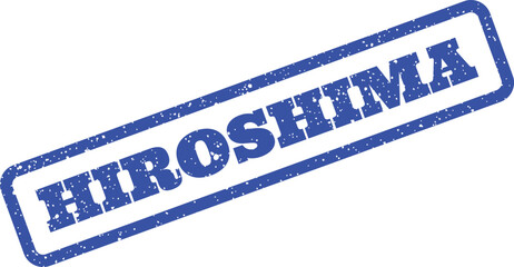 Gritty blue rubber stamp with HIROSHIMA text for travel documents and Japanese destination themes © Mahmud