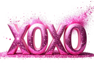 XOXO typography in pink glitter texture with sparkling effect,white background