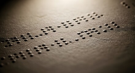Close up of braille text on dark surface with selective focus