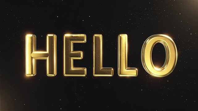Golden HELO text with sparkling particles on dark background hello greeting