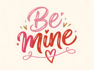 Obraz premium A colorful illustration of the phrase Be Mine in pink and red with hearts