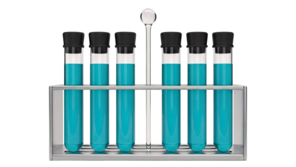 Test Tubes with Blue Liquid in a Rack