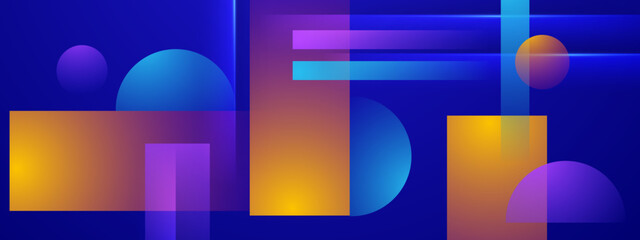 Fototapeta premium Modern Geometric Blueprint with Neon Shapes and Luminous Rectangles