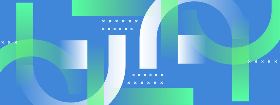 Modern intersection of green bars and white circular paths on blue base
