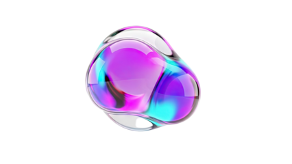 Iridescent Liquid Droplet with Swirling Colors on White Background