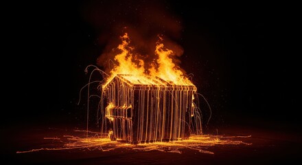 Fiery abstraction: incinerating receptacle casting radiant trails in the nocturnal expanse