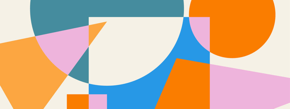 Modern abstract composition of triangles squares and circles with a flat yet layered aesthetic
