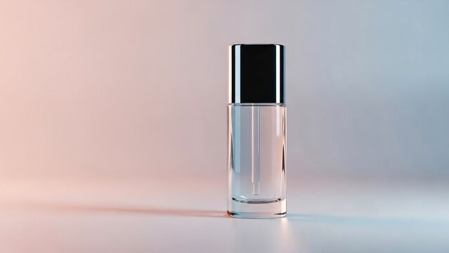 Clear lip gloss tube with black cap on white surface