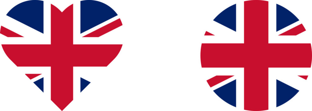 Heart and Circle Shapes with United Kingdom Flag, UK Flag on transparent Background