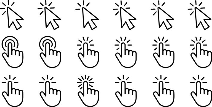 Set of Click Icons and Hand Pointers