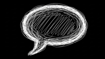 Scribbled speech bubble hand drawn on black background in hand drawn sketchy style for comic dialogue