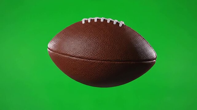 Realistic American Football Spinning and Rotating on Chroma Key Green Screen Background for Compositing