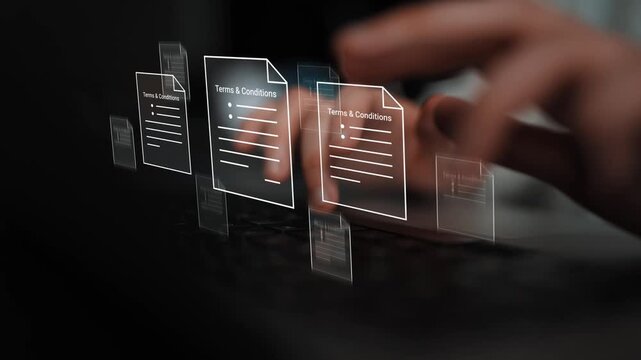 Modern Digital Agreement Signing Process with Terms and Conditions on a Computer Screen, Focused Hands Typing in a Professional Setting Gluon.