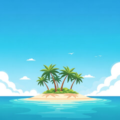 Obraz premium Vibrant tropical island paradise illustrations with lush palm trees, golden sandy beaches, and crystal-clear turquoise waters under a bright blue sky, perfect for summer travel