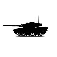Fototapeta premium Black silhouette of a modern battle tank on a white background