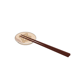 煮豆。炒り豆。豆と皿と箸。ベクターイラスト