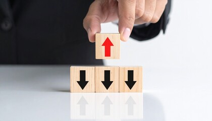 Business decline concept with downward arrow blocks in pyramid structure