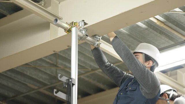 単管パイプを取り付ける職人