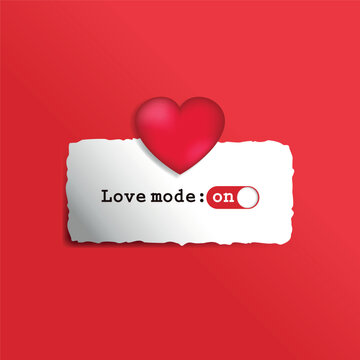 Unique Valentine's Day concept featuring a love mode toggle switch and a 3D heart on a ripped paper scrap.