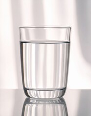 自然光とグリーンに囲まれた透明なグラスの新鮮な水
