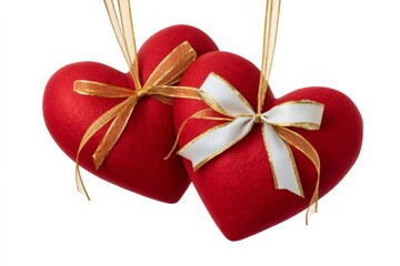 Red felt hearts with ribbons for Valentine's Day
