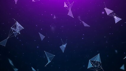 Futuristic purple background with geometric shapes and stars