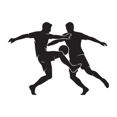 Fototapeta premium Soccer Players Competing for Ball Silhouette Action