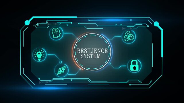 RESILIENCE SYSTEM concept. Restoring critical systems and data, backup and restoration procedures, proactive planning to mitigate risks and protect against potential disasters. IT system protection