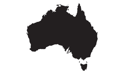 Simple black silhouette of the Australian continent and Tasmania on a white background, vector graphic.