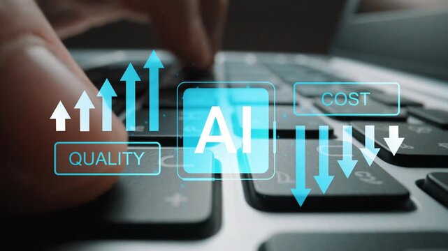 Hands on Keyboard with Digital Indicators for AI Impact on Quality and Cost in Technology Sector Gluon.