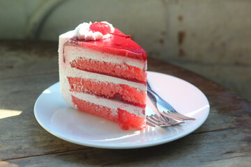 strawberry cake is delicious at the cafe.