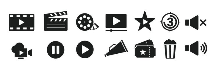 Movie Cinema Icons Vector Set. Multimedia Projects Symbols