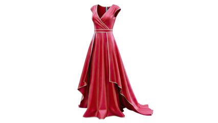 Red V-neck Gown with Gold Trim
