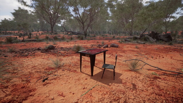 old ruster metal table in desert