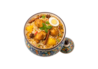 The traditional Indian Bombay Biryani, specifically Chicken Biryani, is a distinguished dish in Pakistani cuisine. It is a popular meal during Ramadan, Eid, Diwali, Holi, and Christmas.
