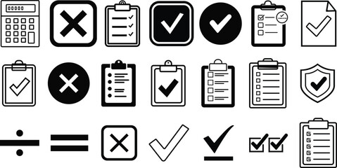 checklist and approval icons vector set for business validation design