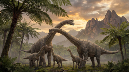 Obraz premium Family of Dinosaurs Together, Prehistoric Wildlife Concept 