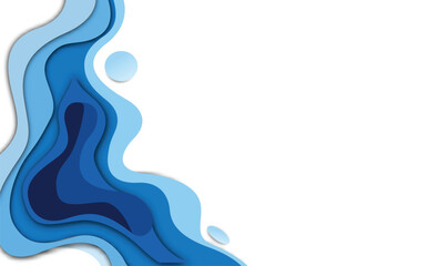 Layered blue wave paper cut background with white copy space vector