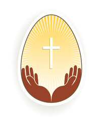 Silhouette of an easter egg with a cross and hands, design element.