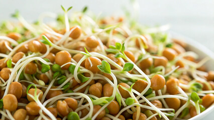 Humble look at fresh sprouted beans on a plate ready for use in various meals and salads in a kitchen setting
