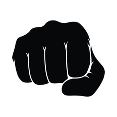 A black silhouette of a clenched fist on a white background