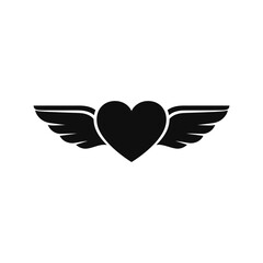 Black silhouette heart with wings on white background
