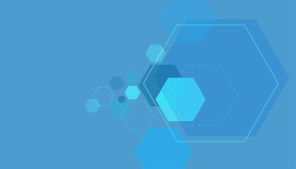 Fototapeta premium Abstract blue technology background with geometric hexagons, modern digital honeycomb pattern, clean corporate graphic design for presentation slides