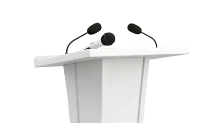 White Podium with Three Microphones
