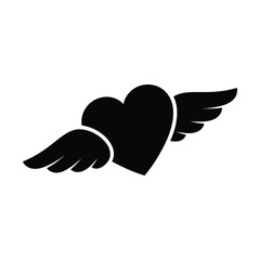 Silhouette of a winged heart on a white background