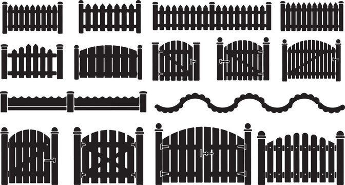 Various Fence and Gate Designs in Black and White