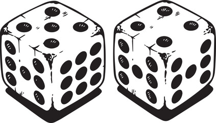Dice Duet: A pair of meticulously crafted dice, marked with contrasting black pips, stands in silent anticipation. Reflecting the randomness of chance, or perhaps, a well-calculated gamble.